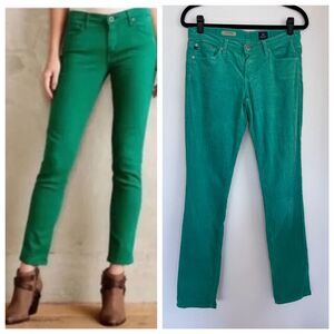 AG Adriano Goldschmied The Stevie Slim Straight Jeans in Green Corduroy Size 28